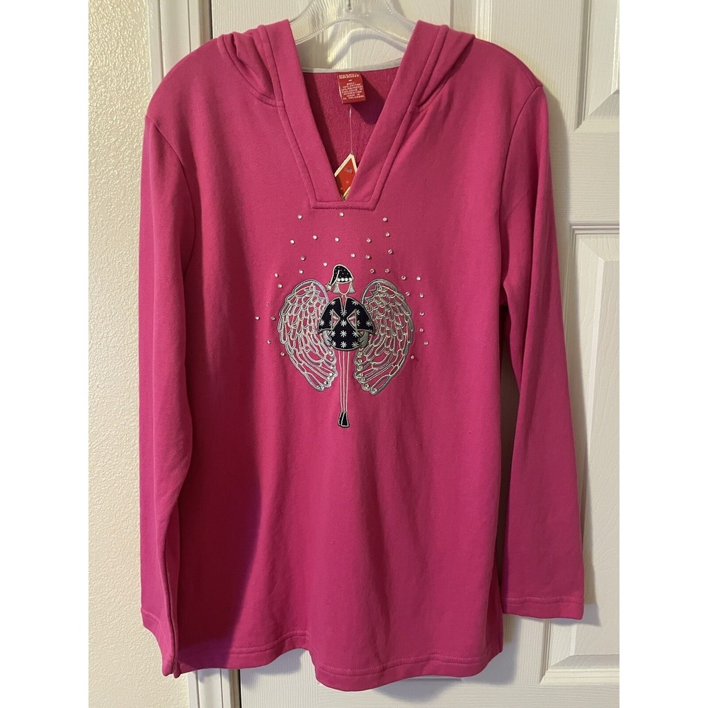 Merry & Bright Rhinestone Christmas Angel Santa Hoodie Womens M NWT Holiday Glam